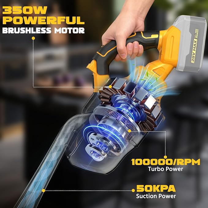 Cordless Vacuum Cleaner with 2x4.0A Battery&Quick Charger | 50kPa 125AW Strong Suction | 3 HEPA Filters | 4-in-1 Nozzle | 65CFM Powerful Brushless Handheld Vaccum for Home, Car, Pet, Shop