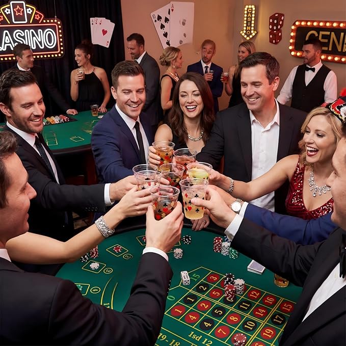 Uiifan 50 Pcs Casino Party Decorations Las Vegas Cups Casino Game Night Party Supplies 12 oz Poker Disposable Plastic Shot Cups for Hot Cold Drinking Office Home Dice Vegas Birthday Favors