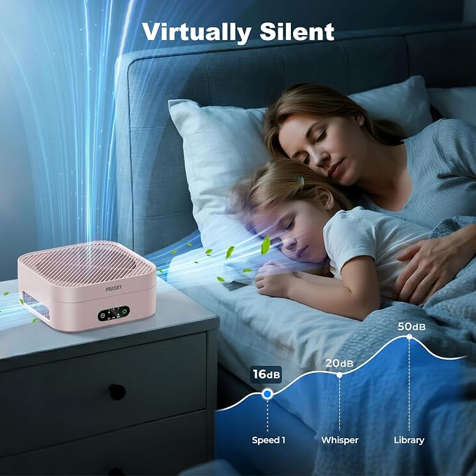 Air Purifiers for Home, 2 Filter, Plug-in, H13 True HEPA Filter Captures Smoke Odor Pet Dander, Portable Quiet Car Air Purifier for RV/Desk/Bedroom/Office, Covers up to 600 Ft², Timer - Pink