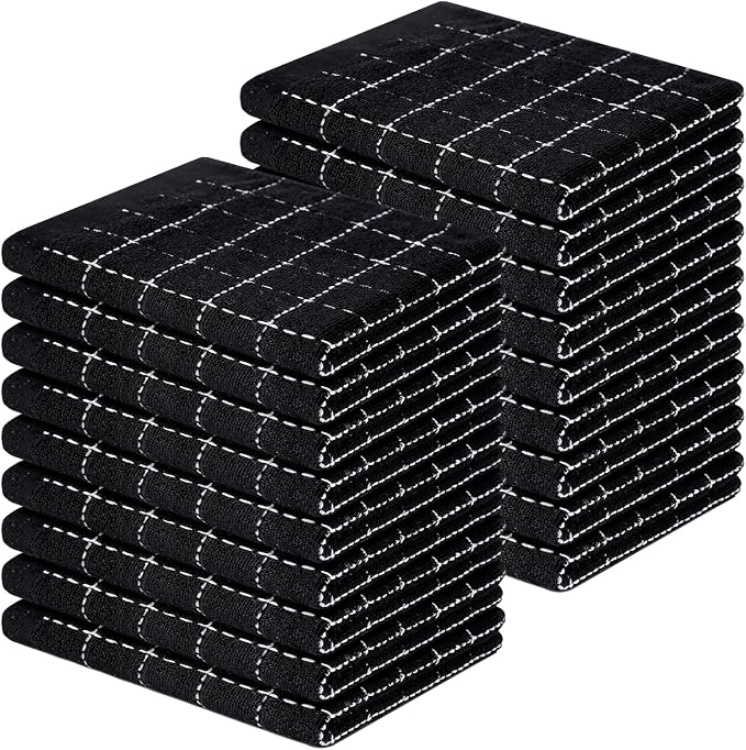 Homaxy 100% Cotton Terry Kitchen Dish Cloths, Ultra Soft and Absorbent Dish Towels for Kitchen, Suitable for Drying and Washing Dishes, 18 Pack, 12 x 12 Inches, Black