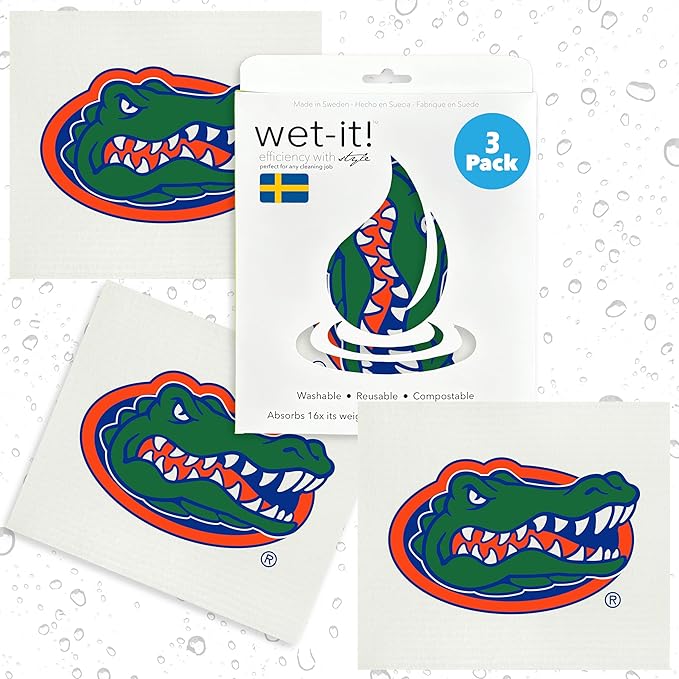 University of Florida- 3 Pack Swedish Dishcloths- Reusable Kitchen Towels for Dishwashing and Home Cleaning- Eco-Friendly Alternative to Paper Towels and Wipes- Machine Washable and Dryer Safe