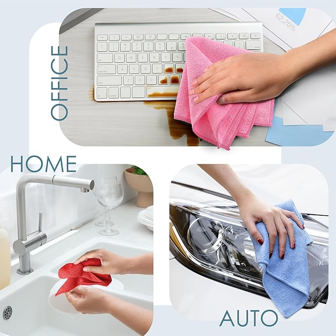 Hearth & Harbor Microfiber Cleaning Cloth, Microfiber Towels for Cars 24 Pack Washcloths, Blue Cleaning Rags, Reusable Microfiber Towel, Microfiber Cloth Rags for Cleaning, Lint Free Cloth