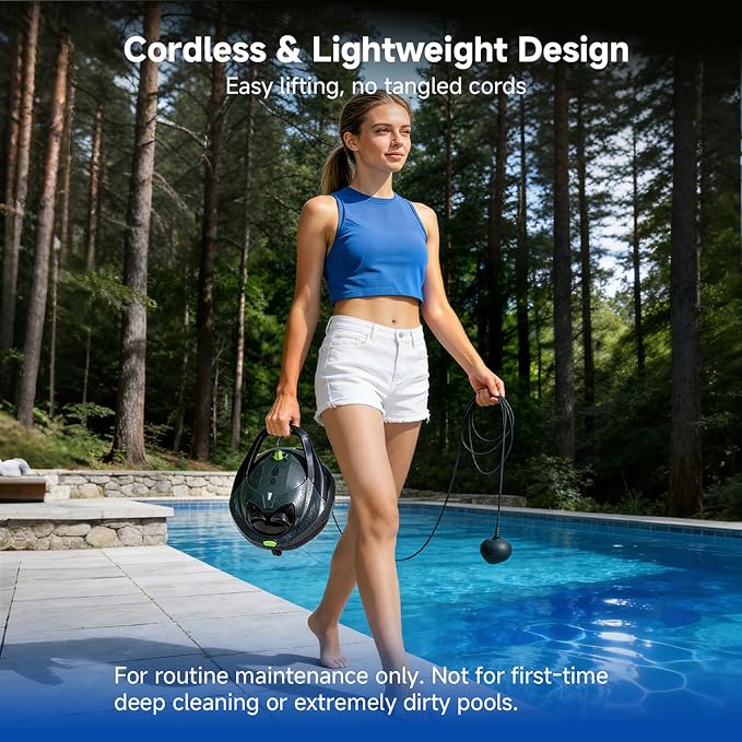 Pooloob Robotic Pool Vacuum Cleaner with Triple-Layer Filtration & Floating Buoy, for Regular Daily Maintenance, Flat Floor Cleaning for Above/In-Ground Pools,NOT for Initial or Deep Cleaning or Swamp
