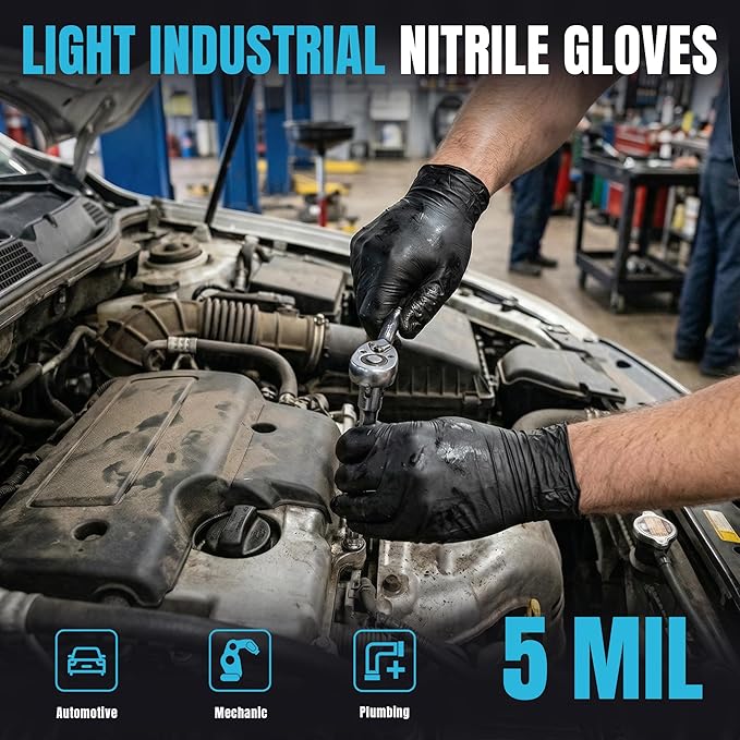 5 Mil Black Nitrile Gloves, Disposable Gloves Latex Free Powder Free Rubber Gloves for Cleaning Tattoo 1000PCs