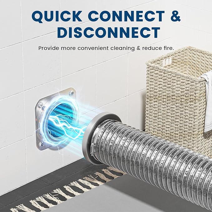 Magnetic Dryer Vent Coupling - 4'' Dryer Vent 180° Connector Kit with 3.2ft Aluminum Foil Hose Easy Cleaning Quick Connector Dryer Vent Kit