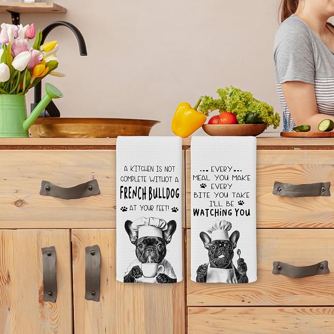 Funny French Bulldog Dog Kitchen Towels 16x24 Inch Set of 2 | French Bulldog Lovers Gifts for Women Men Dish Tea Towels for Kitchen, Dog Lover Mom Dad Owner Gifts Decorative Hand Towel