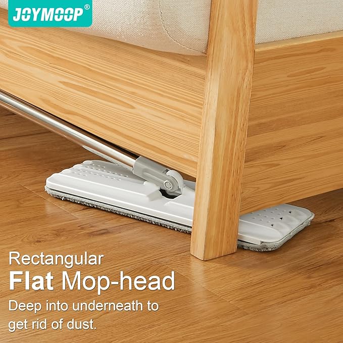 JOYMOOP Flat Mop and Bucket Set with Microfiber Pad, 12 Disposable Toilet Brushes with Stainless Steel Holder, Multi-Functional Cleaner for Household & Commercial Use, Floors, Windows & Toilets