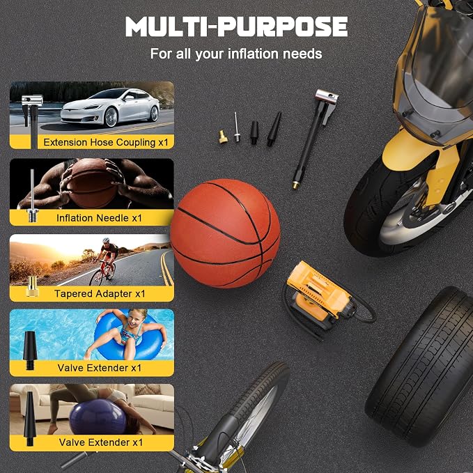 LIVOWALNY Tire Inflator Air Compressor Compatible with DeWalt 20V Battery Power, 160PSI Cordless Portable Electric Air Pump with Digital Pressure Gauge for Car Motorcycles Bike Ball Auto (Tool Only)