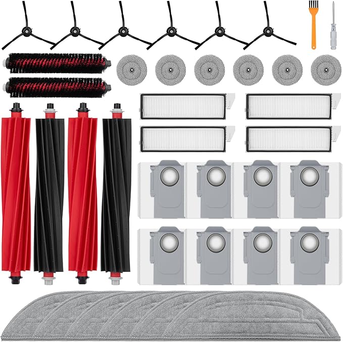 36 Pack Accessories Compatible with Roborock S8 MaxV Ultra Robot Vacuum,Main Brushes,Dust Bags,Mop Cloths,Edge Mop Cloths,Filters,Side Brushes,Self-Main Brush,Cleaning Brush, Screwdriver