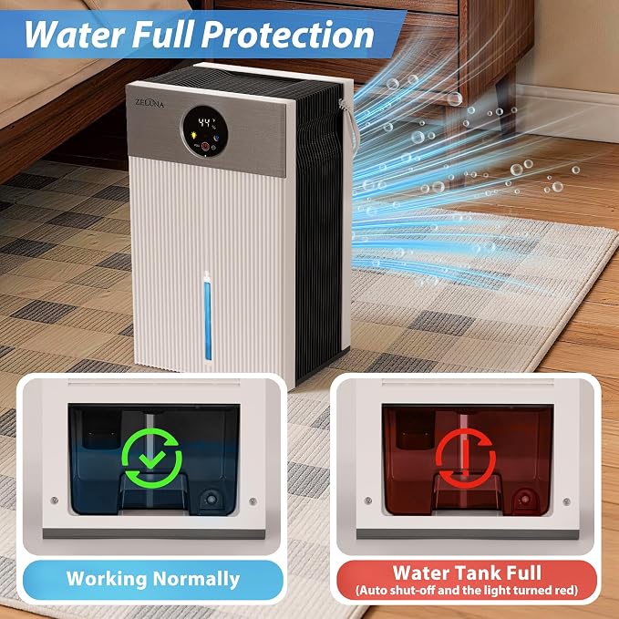 Small Dehumidifier with Drain Hose for Home | 66 OZ Water Tank, Quiet Sleep Mode, 3/6/9/12H Timer, Auto Shut-Off, Portable Mini Dehumidifiers For Bedroom Up to 650sq ft