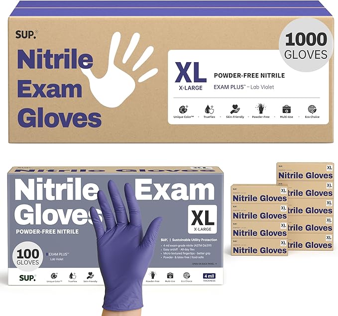 SUP Nitrile Exam Gloves, Powder-Free Latex-Free Food Safe Disposable Glove for Medical Cooking Cleaning, Lab Violet 1000 Ct