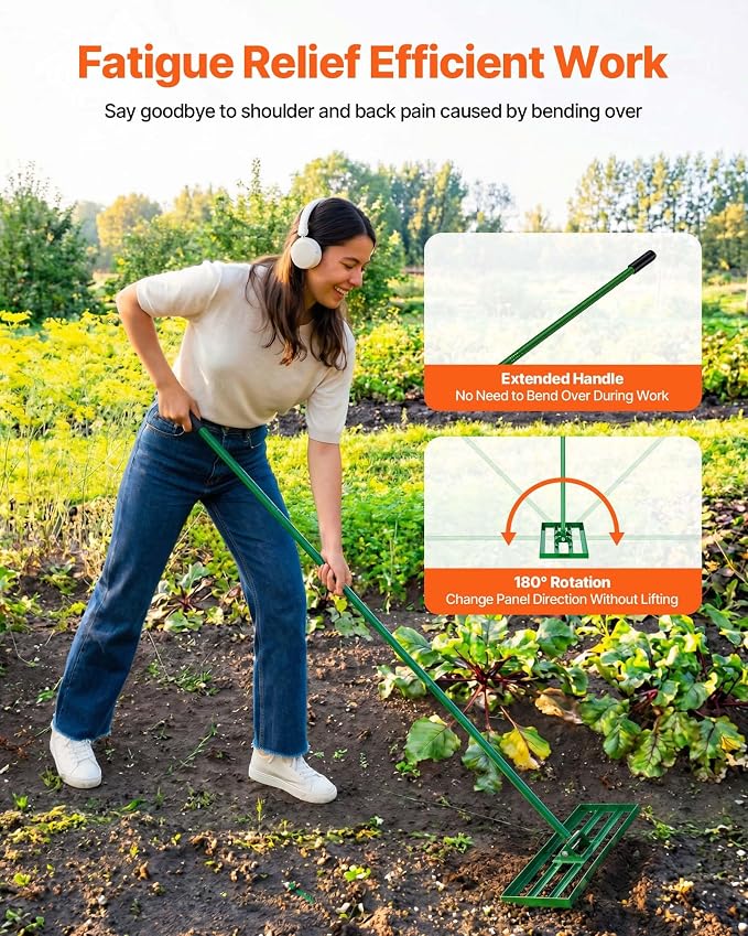 VEVOR Lawn Leveling Rake, 30"x10" Level Lawn Tool, Heavy-Duty Lawn Leveler with 78" Steel Extended Handle, Yard Leveling Rake Suit for Garden, Golf Lawn, Farm