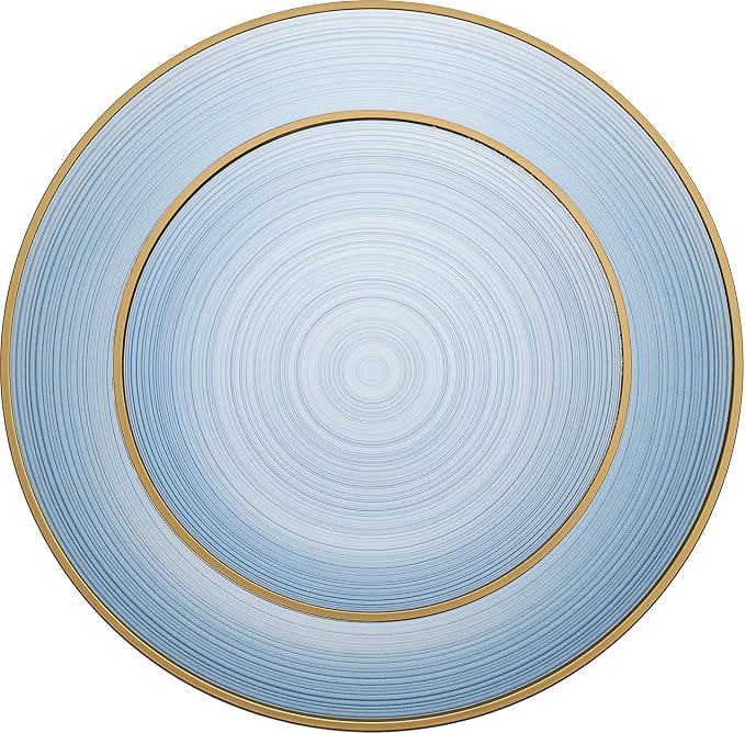 PLASTICPRO 32 Pieces Crystal Design Plastic Plates Combo Pack 7 inch and 10 inch Gold Rim Elegant Disposable Plates, Transparent Blue