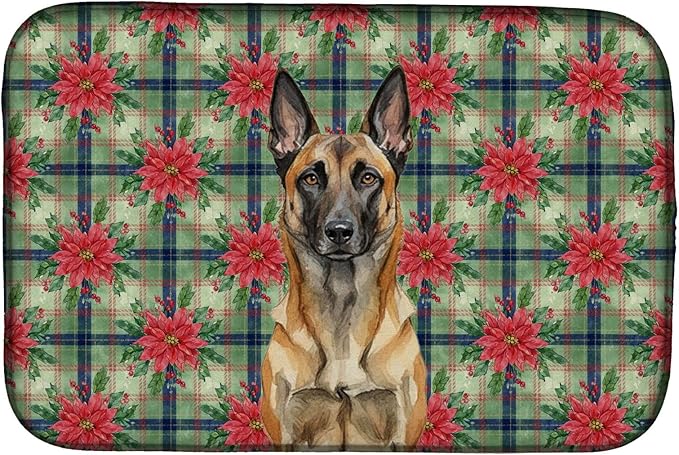 Caroline's Treasures Belgian Malinois Christmas PoinsettIas Dish Drying Mat Absorbent Dish Drying Mat Pad for Kitchen Counter Dish Drainer Mat for Countertop, 14 x 21", Multicolor