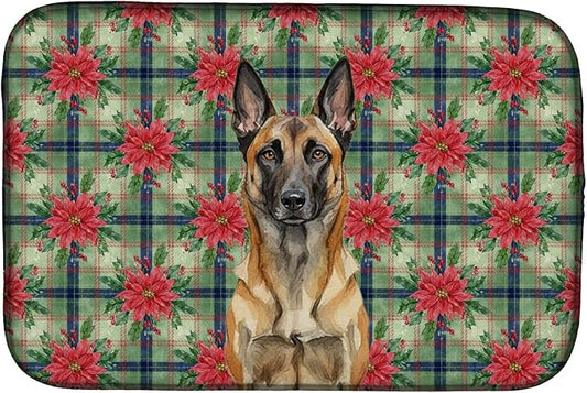 Caroline's Treasures Belgian Malinois Christmas PoinsettIas Dish Drying Mat Absorbent Dish Drying Mat Pad for Kitchen Counter Dish Drainer Mat for Countertop, 14 x 21", Multicolor
