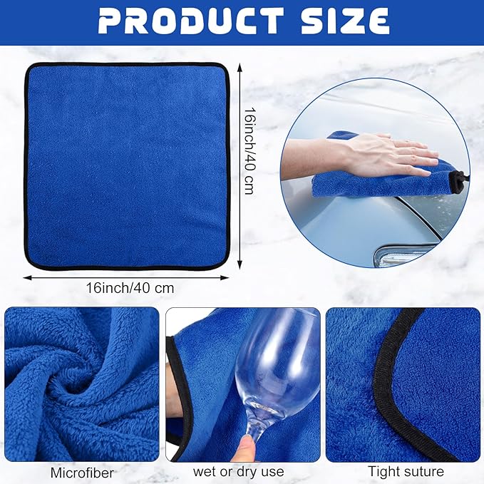 Tallew 60 Pcs Microfiber Towels:16"x16" Microfiber Drying Towels Bulk Micro Fiber Car Cleaning Cloth for Cars Drying Washing Polishing Office Windows Cleaning Household Supplies (Blue)