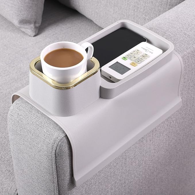 HMASYO Couch Cup Holder Tray - Silicone Sofa Armrest Table Couch Drink Holder and Tray Organizer for Remote Snacks Cellphone, Anti-Spill Anti-Slip Design, Mother`s Day Gifts for Mom Grandma