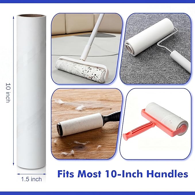 16 Pack Large Lint Roller Refills 10 Inch Wide Extra Sticky 800 Sheets Pet Hair Remover Replacement Rolls Compatible with Mega Rollers, Furniture Floor Household Cleaning