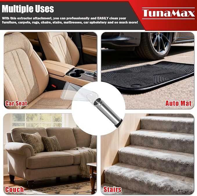 TunaMax Universal Work with All Shop Vacs with 2-1/2" & 1-7/8" & 1-1/4" Three Adapters Clear Extractor Attachment for Carpet Cleaning & Auto Detailing, Extraction Accessory for Wet Vacuum Cleaners