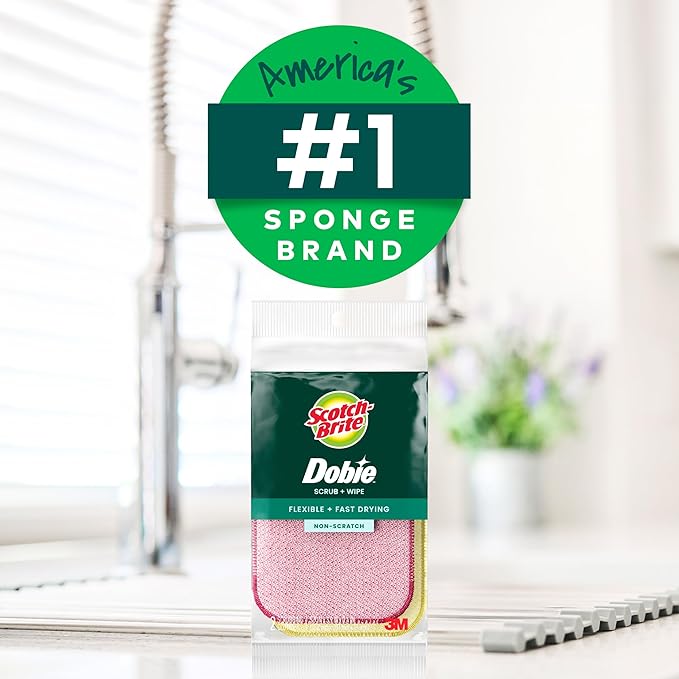 Scotch-Brite Dobie Scrub & Wipe Cloths,Sponge Cloths for Cleaning Kitchen,Bathroom,and Household,Dobie Scrub and Wipe Cloth Absorbs-and Doesn't Scratch,2 Cleaning-Cloths,(Pack of 12)