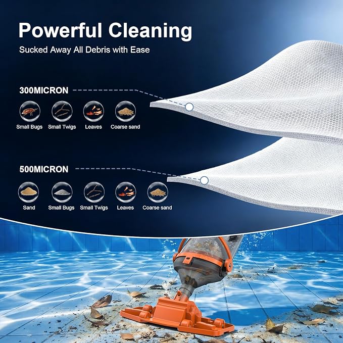 COWSAR Pool Vacuum for Above Ground Pool, VortexForce™ Technology 18.5GPM Strong Suction, 60 Min Runtime Cordless Pool Vacuum with 13.4" Wide Head & 59” Telescopic Pole for Pools/Spas/Hot Tubs, Orange