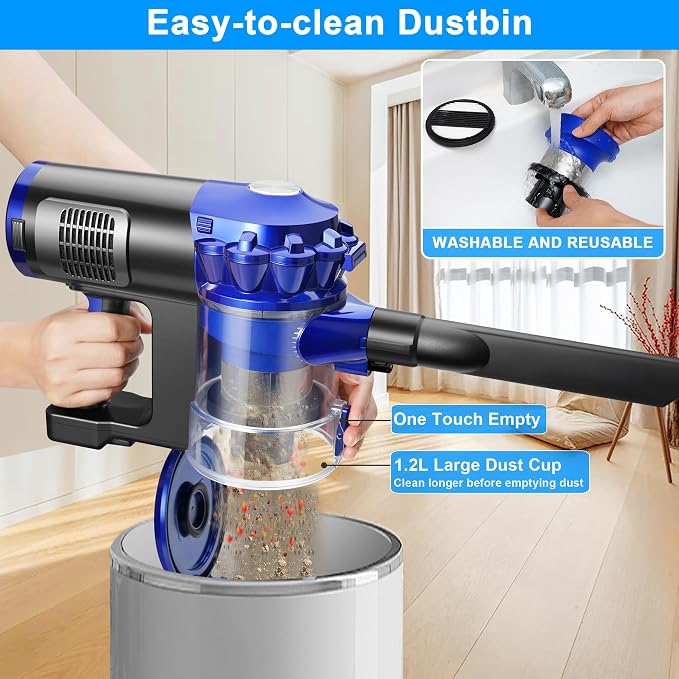 iwoly Cordless Vacuum Cleaner for Home, Brushless Stick Vacuum with 28KPa Powerful Suction, Rechargeable Battery, 3 Modes, Portable Handheld Vacuum for Hardwood Floor Pet Hair