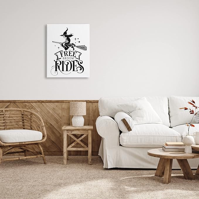 Stupell Industries 'Free Broom Rides Typography Magical Witch'| Canvas Art | Stupell Industries | 24 x 30 Inches, Easy to Hang and Sturdy, Made in USA, by Lettered and Lined