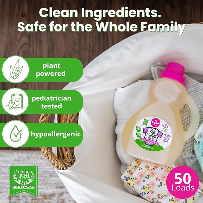 Dapple Baby Laundry Detergent, Powered by Plants, Concentrated, Hypoallergenic, Lavender, Stain Remover, 50 Fl Oz (2 Pack)