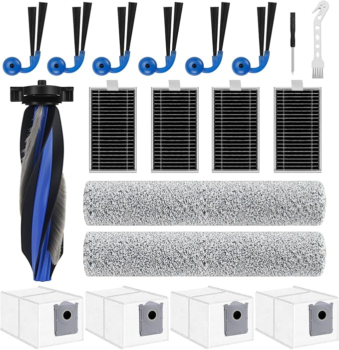 T90 PRO Omni Replacement Parts for ECOVACS DEEBOT T90 Omni / T90 PRO Omni Robot Vacuum, Include 1 Main Brush, 2 Mop, 4 Dust Bags, 4 Filters, 6 Side Brushes and 1 Screwdrivers,1 Clean Brush