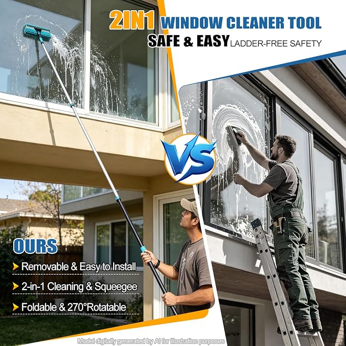 FIDISP 20FT High Ceiling Duster Kit, 4.5–12ft Heavy Duty Extension Pole, 9PCS with Hooks, Telescoping Duster, Fan Cleaner & Web Brush, Commercial/Home Use for Windows, Fans, Ceilings & Outdoor