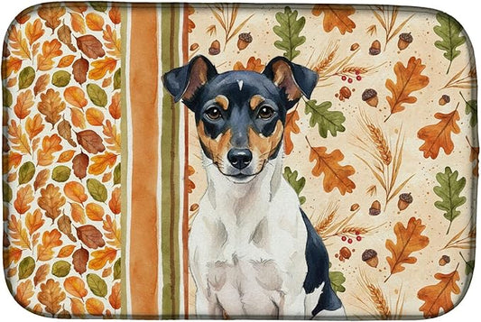 Caroline's Treasures Tricolor Rat Terrier Heirloom Fall Dish Drying Mat Absorbent Dish Drying Mat Pad for Kitchen Counter Dish Drainer Mat for Countertop, 14 x 21", Multicolor
