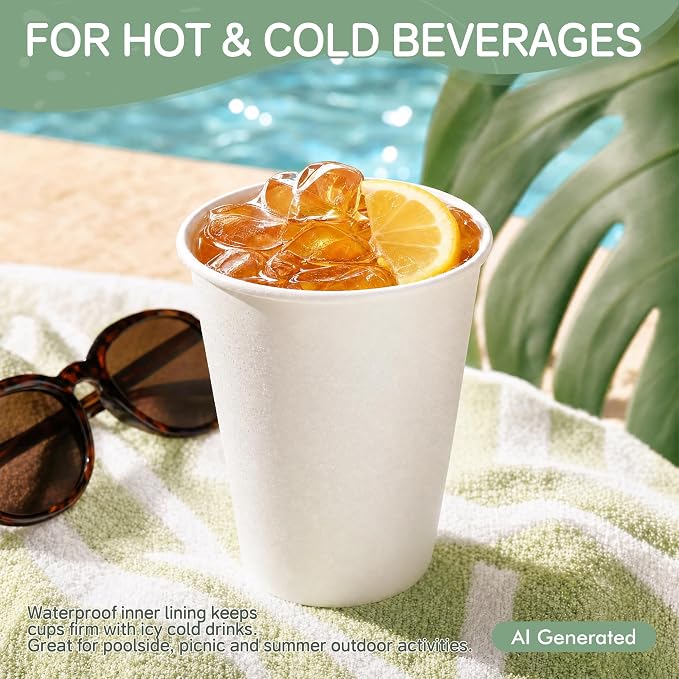 Coffee Cups 8 oz 400 Pack, Disposable Paper Cups 8 oz, White Paper Hot Coffee Cups Suitable for Party, Picnic, Travel, and Events