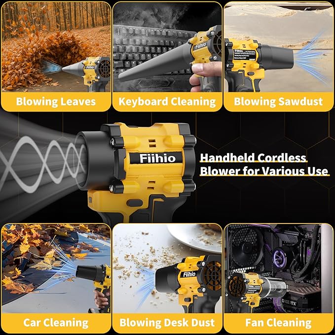 Cordless Leaf Blower Compatible with Dewalt 18V/20V Battery, 100,000RPM Powerful Handheld Air Blower Duster with LED Light, 9,000Pa 2 in 1 Vacuum Duster & Blower for Cars, Home (No Battery)