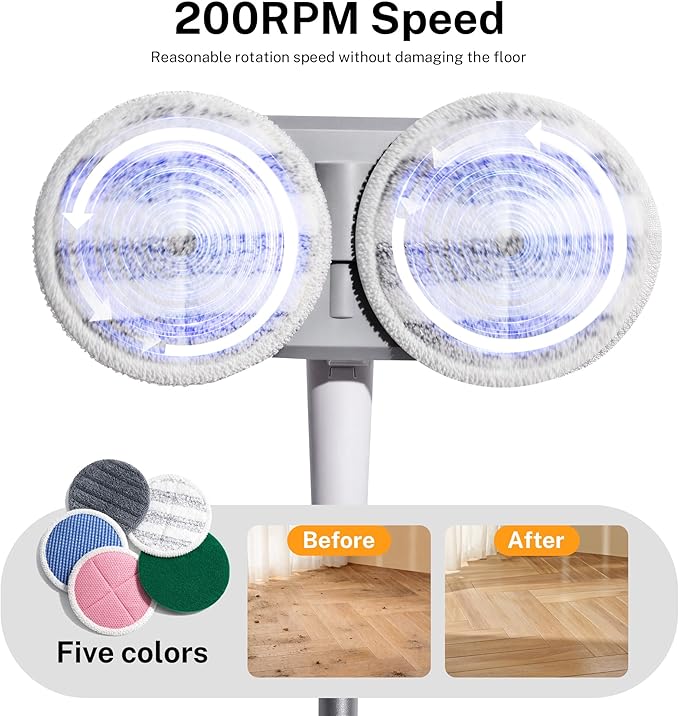 220 RPM Cordless Electric Spin Mop - Lightweight Powerful Cleaner for Hardwood, Tile, Laminate & Vinyl Floors with 6 Washable Pads