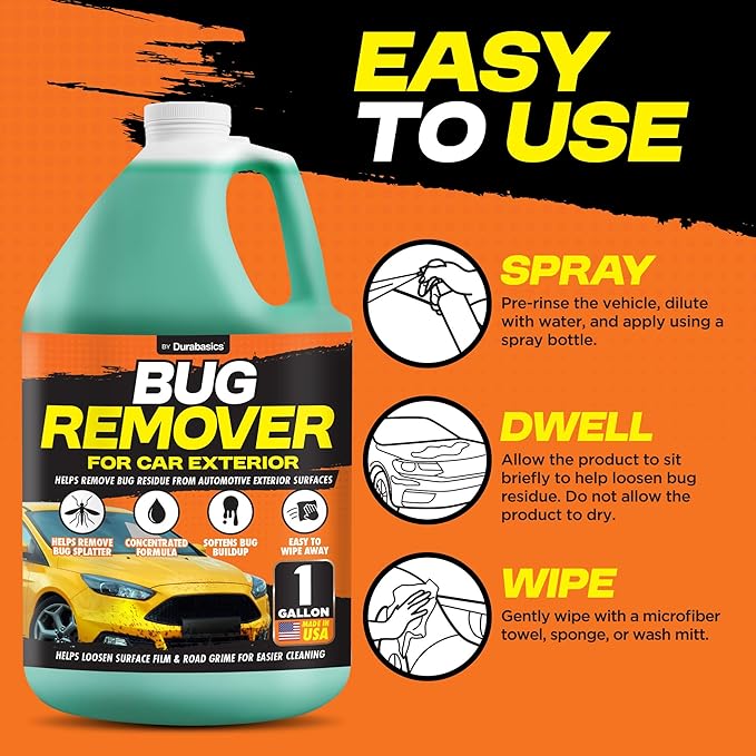 Durabasics Bug Remover for Car Exterior, 1 Gallon – Car Bug Remover Spray Helps Loosen Bug Residue & Road Grime – Exterior Cleaner for Common Surfaces Including Paint, Glass, Plastic & Trim
