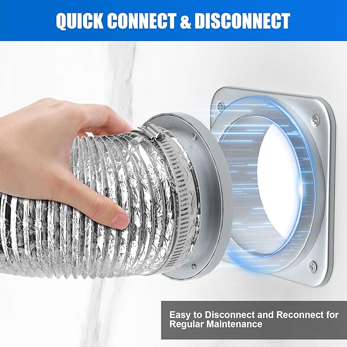Magnetic Dryer Vent Connector Kit, Self-Alignment Magnetic Dryer Vent Coupling Strong Airtight Seal Magnet Dryer Vent Quick Connect Disconnect Easy to Clean 4" Exhaust Vent Hose
