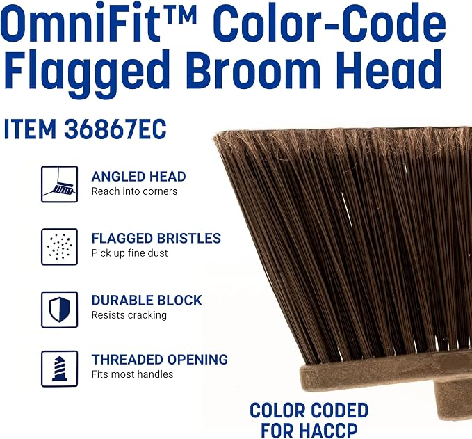 SPARTA Plastic Broom Head, Angled, Flagged for Small Debris Indoor, Outdoor, Home, Restaurant, Lobby, Office, 12 Inches, Brown