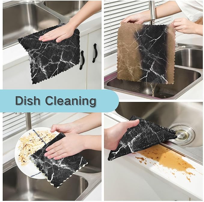 ALAZA Dish Towels Kitchen Cleaning Cloths Black Marble Dish Cloths Super Absorbent Kitchen Towels Lint Free Bar Tea Soft Towel Kitchen Accessories Set of 6,11"x11" 39