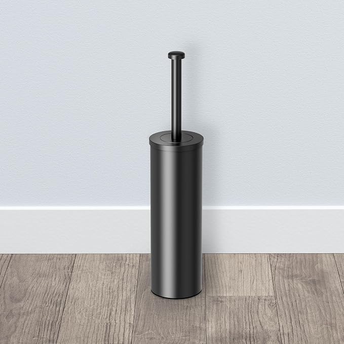 Gatco 1481MX Latitude II Round Toilet Brush and Holder, Freestanding Bathroom Toilet Brush Set, Matte Black
