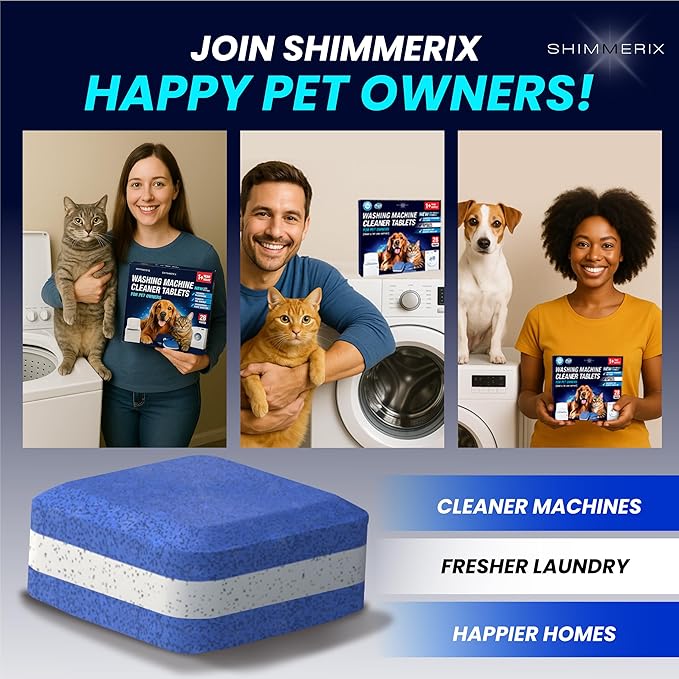 Washing Machine Cleaner Pro Tablets for Pet Owners - 70 Pack, Front & Top Load Washer Deep Cleaning, Septic Tank Safe, HE Support, Remove Stubborn Pet Hair, Eliminates Smells, Prevents Dander Build-up