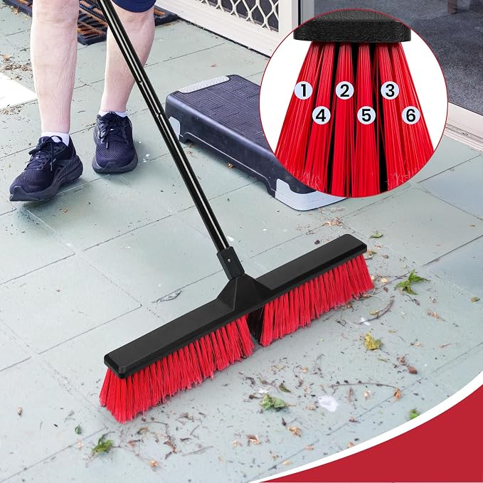 Deck Brush and 2 Pack 24-inches Push Brooms for Outdoor Floor Cleaning