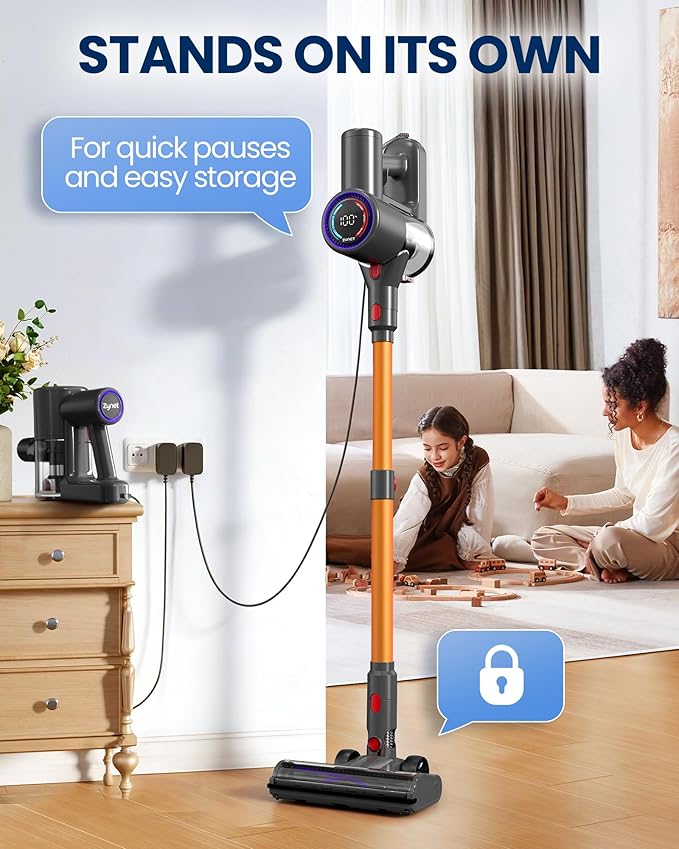 Cordless Vacuum Cleaner, 500W/45KPA/40Mins Lightweight Stick Vacuum for Home, LED Display and Green Headlights, 6-Stages Filtration, Self-Standing Vacuum for Hard Floor, Carpet