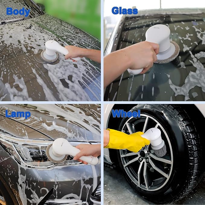 Mecity Electric Spin Scrubber with 5 Replaceable Brush Heads Rechargeable Shower Scrubber Cordless Motorized Scrubber Household Cleaning Brush for Bathtub, Cars, Tile Floor, Kitchen, Window, Wall