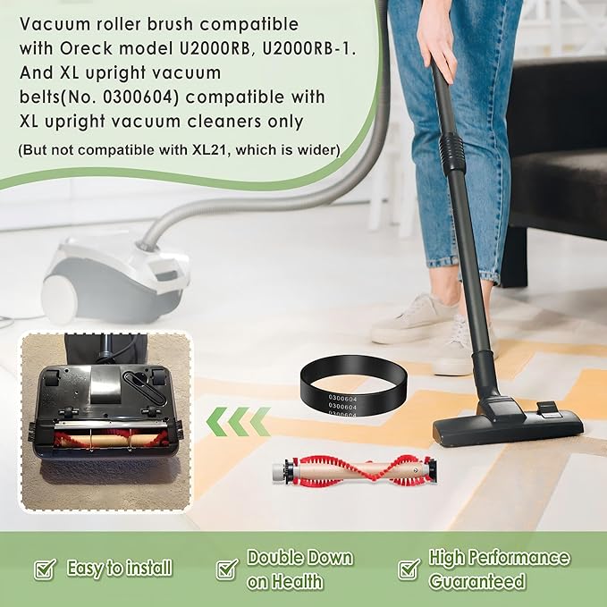 Landhoow Vacuum Roller Brush & Belt, Compatible With XL Roller Brush XL Belt 0300604 Compatible With Oreck Upright Vacuum Cleaner to Keep Neat and Tidy for Home, Office (4 Pcs)