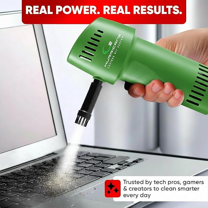 Canless Air System O2 Hurricane Industrial, Heavy Duty Rechargeable Air Duster, 220+ MPH Cordless Cleaner, Sustainable Pro Alternative, Green, Made in USA