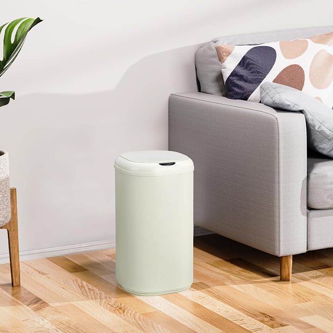 8 Gallon Automatic Sensor Kitchen Trash Can, Motion Sensor Garbage Bin, 30 Liter Touchless Smart Stainless Steel Waste Can with Lid for Bathroom Bedroom Office, Cream White