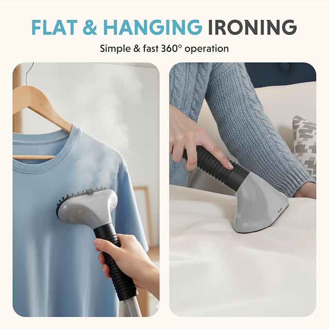 Simple Deluxe Standing Garment Steamer, 1500W Powerful Clothes Steamer Standing with Wheels, 1.7L Water Tank for 55 Min Continuous Steaming, Adjustable Telescopic Pole, Professional Wrinkle Remover