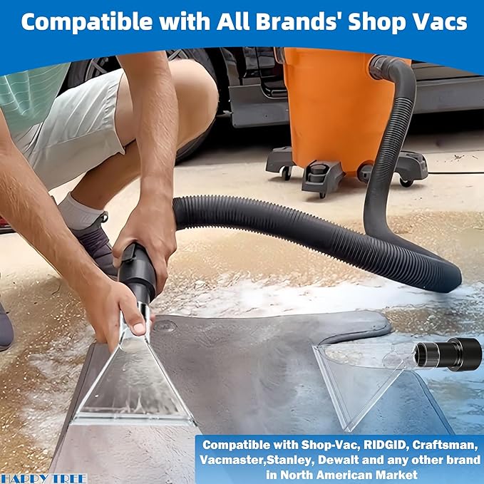 Happy Tree Universal Fits All Shop Vacs Large 7-1/2" Clear Extraction Head with 2-1/2" &1-7/8" & 1-1/4" Adapters for Auto Detailing, Shop Vac Extractor Attachment for 1-26 Gallon Wet Vacuum Cleaners