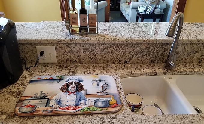 Caroline's Treasures DAC6247DDM English Springer Spaniel The Chef Dish Drying Mat Absorbent Dish Drying Mat Pad for Kitchen Counter Dish Drainer Mat for Countertop, 14 x 21", Multicolor