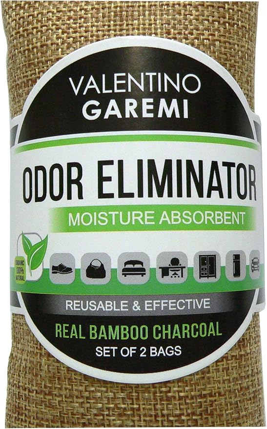 Valentino Garemi Bamboo Charcoal Air & Moisture Absorber Bags (4-Pack) – Reusable Natural Sachets for Shoes, Closets, Gym Bags, and Storage – Breathable Fabric – Made with Activated Bamboo Charcoal